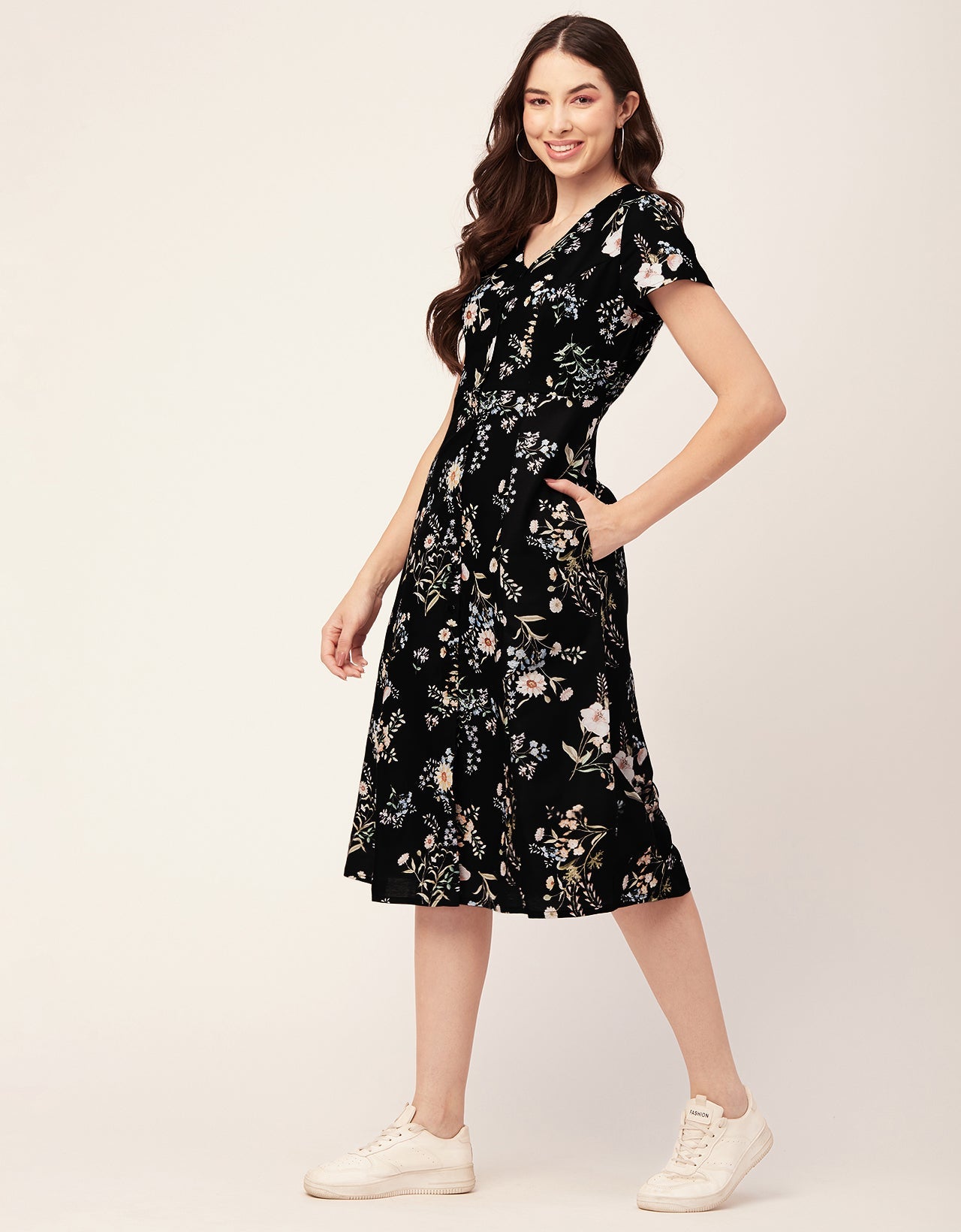 Printed Button Down Midi Dress