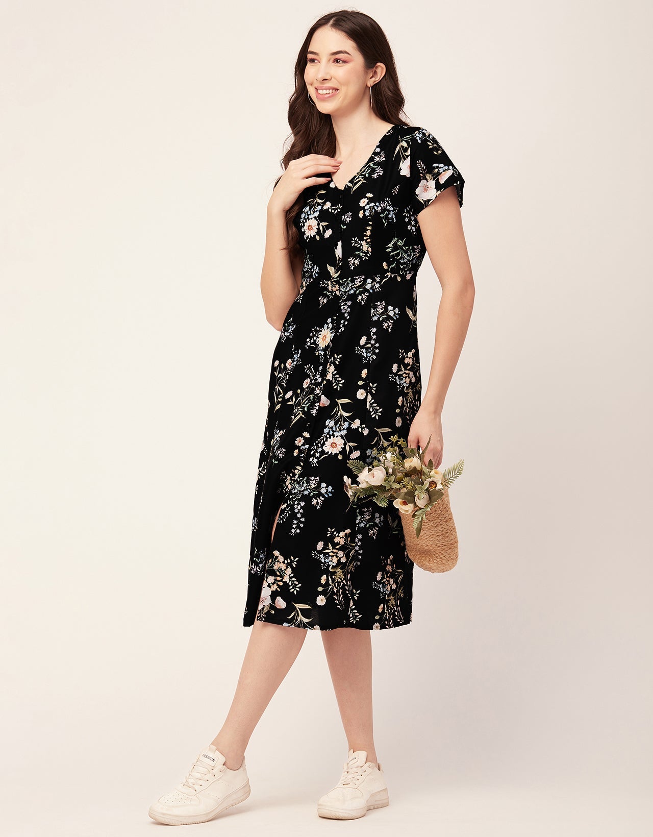 Printed Button Down Midi Dress