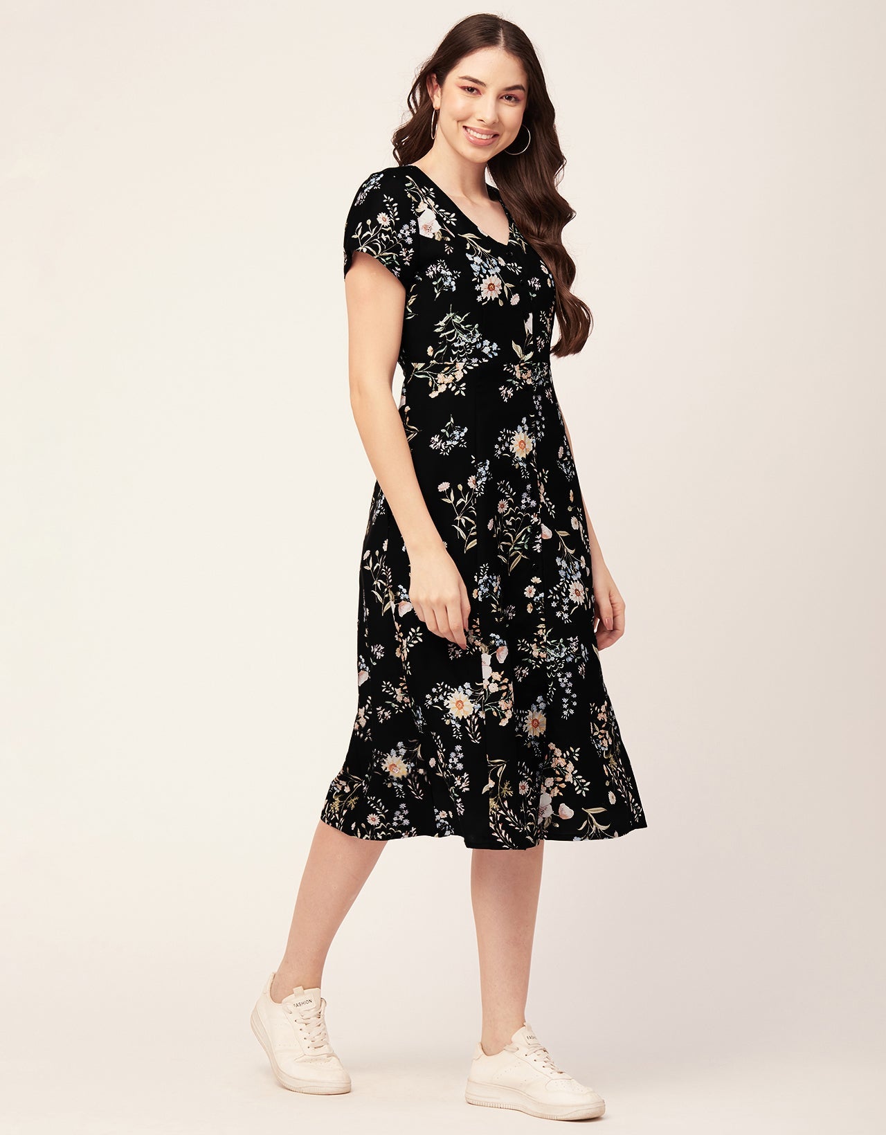 Printed Button Down Midi Dress