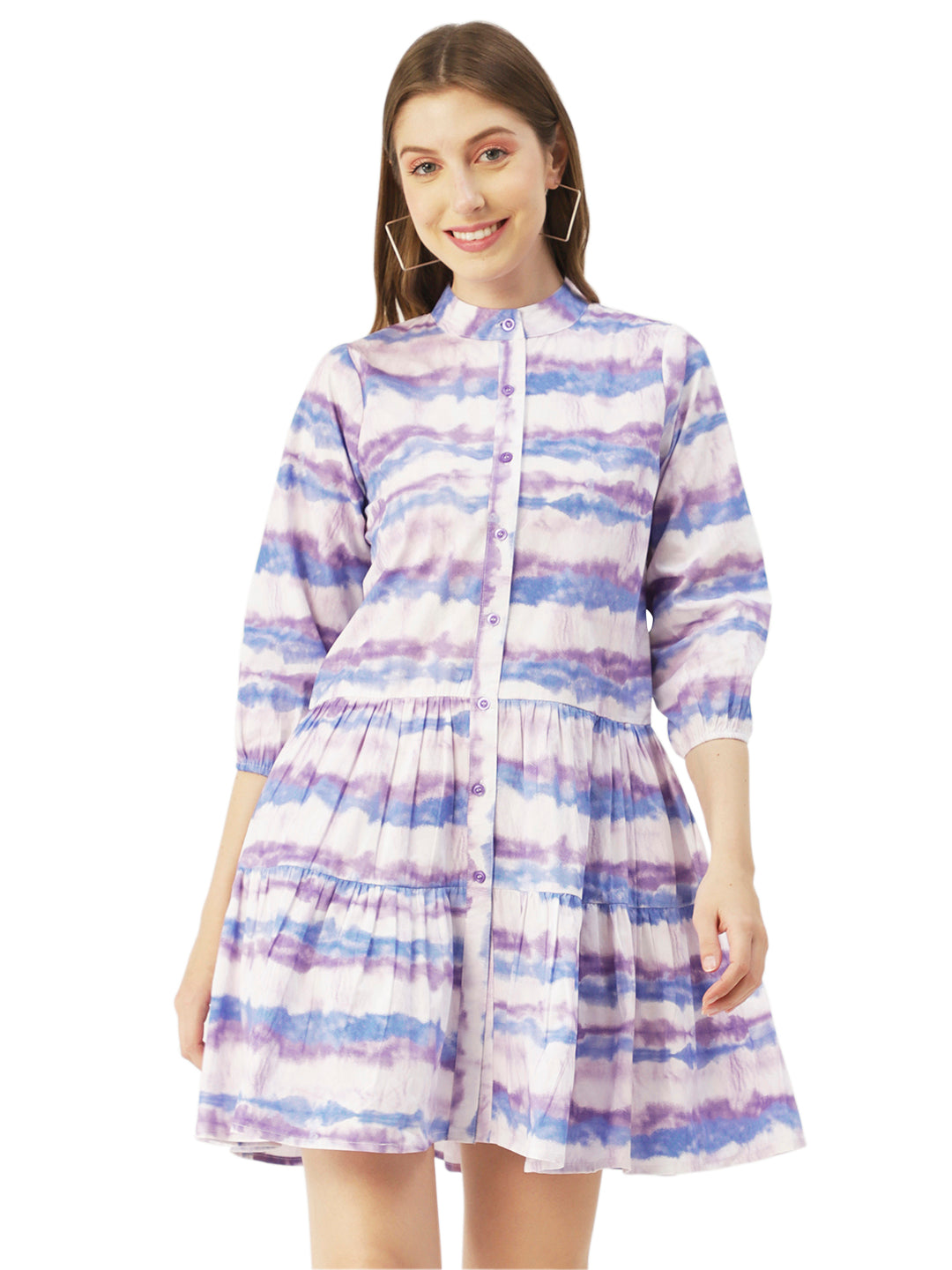 Cotton Button Down Resort Dress, Quarter Sleeve