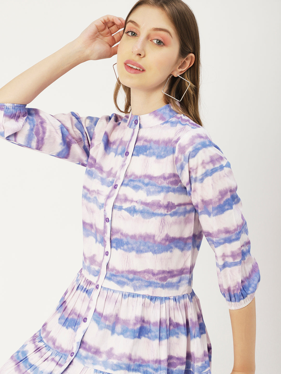 Cotton Button Down Resort Dress, Quarter Sleeve