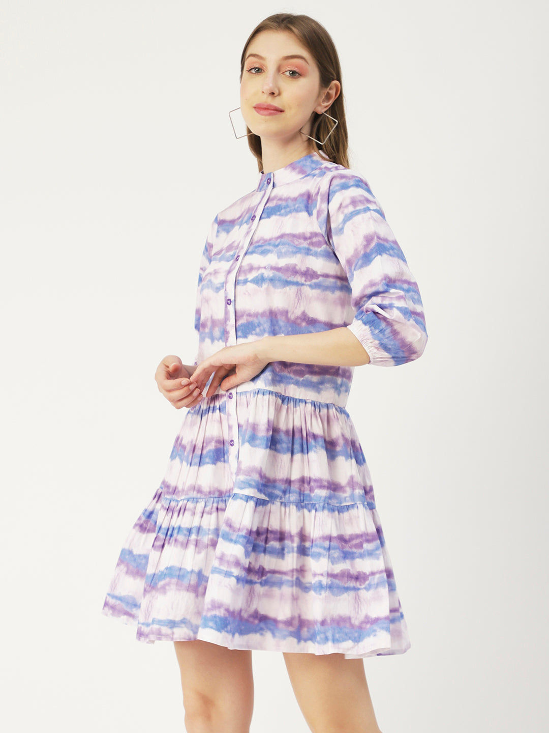 Cotton Button Down Resort Dress, Quarter Sleeve