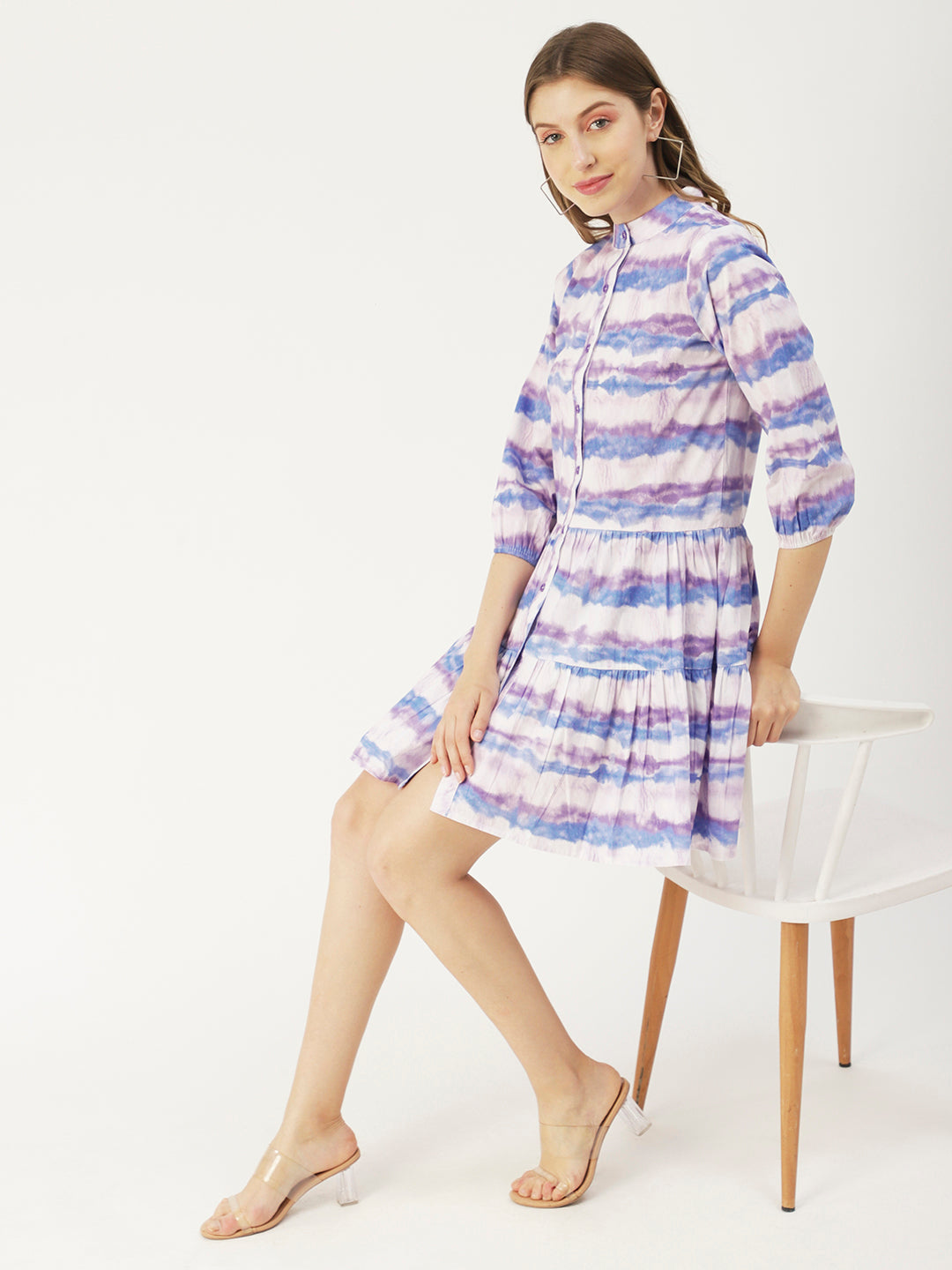 Cotton Button Down Resort Dress, Quarter Sleeve