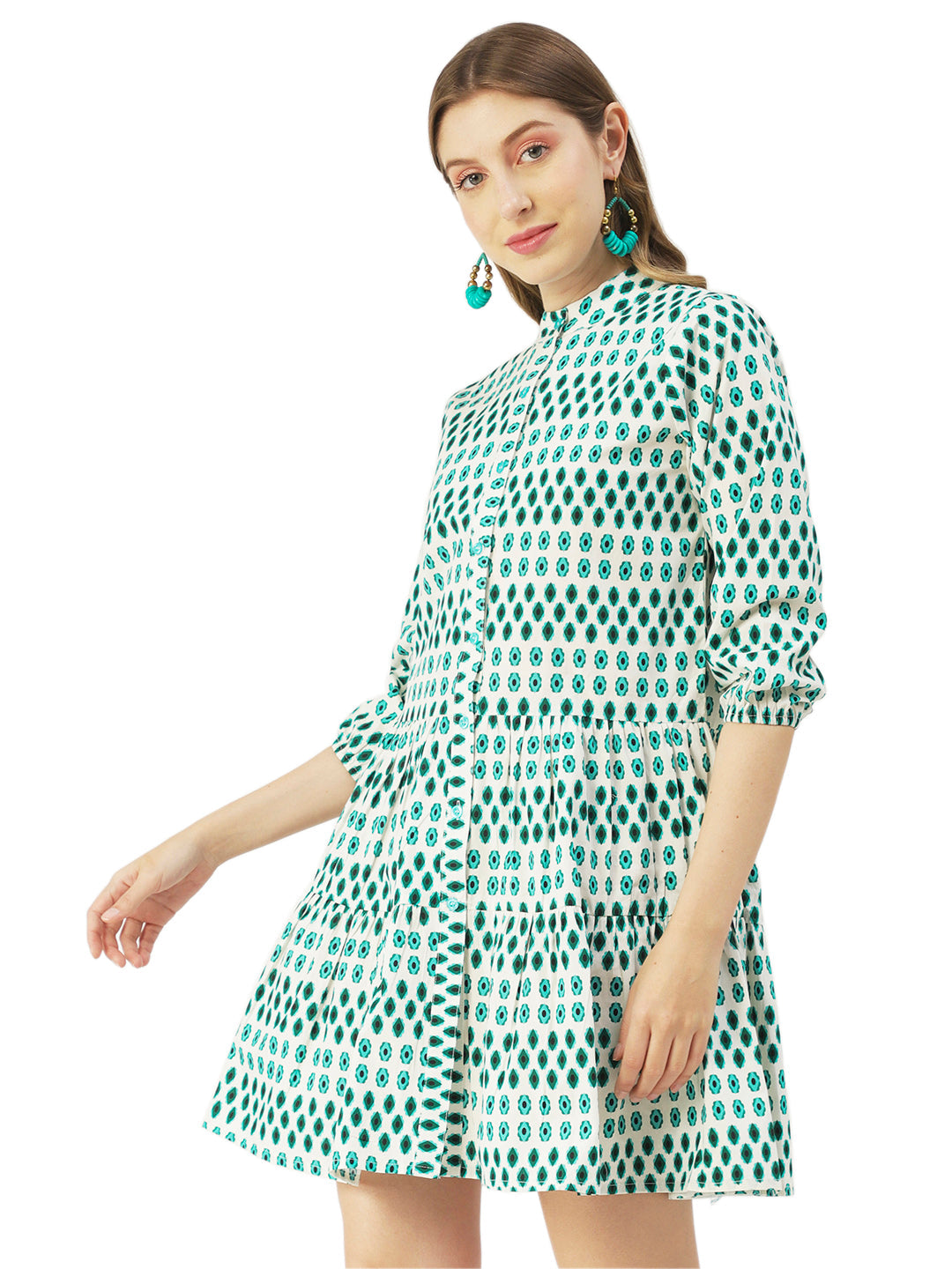 Cotton Button Down Resort Dress, Quarter Sleeve