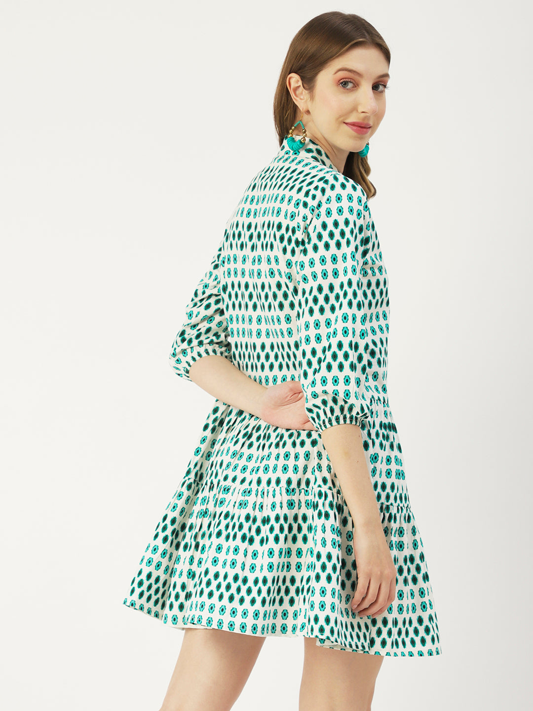 Cotton Button Down Resort Dress, Quarter Sleeve