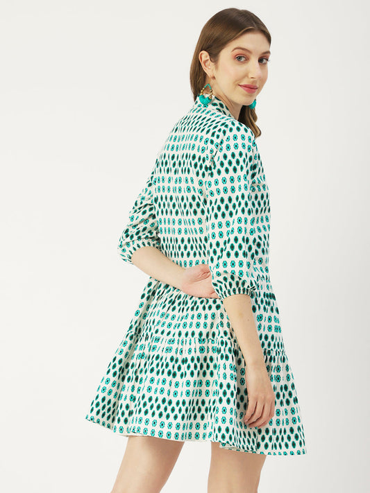 Cotton Button Down Resort Dress, Quarter Sleeve