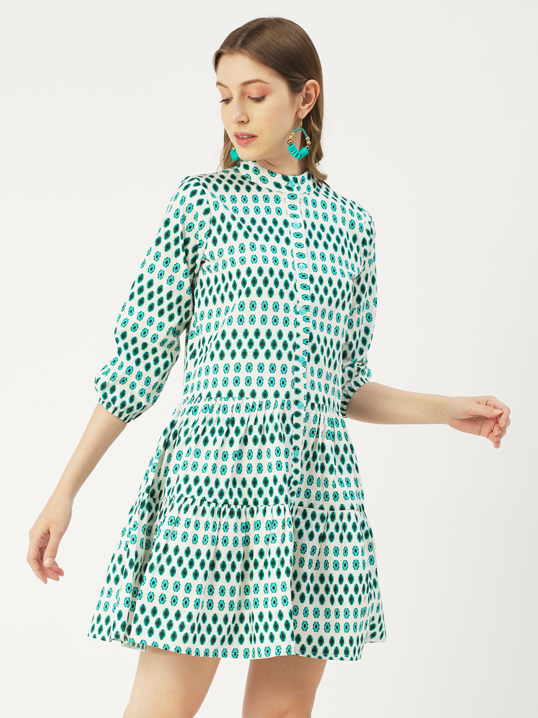 Cotton Button Down Resort Dress, Quarter Sleeve