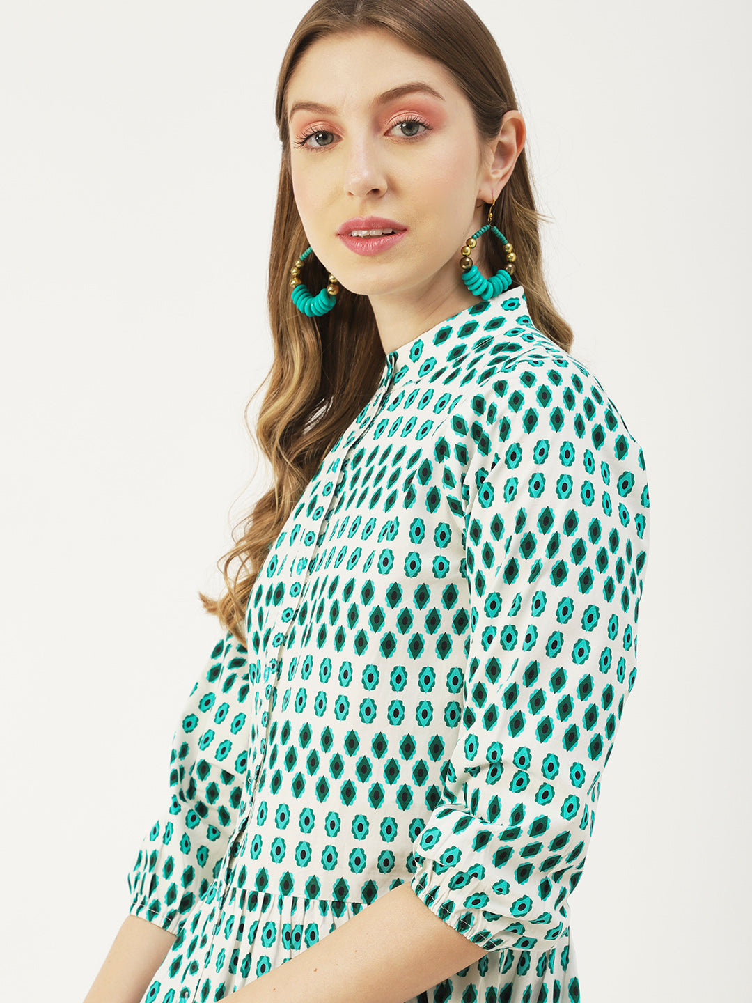 Cotton Button Down Resort Dress, Quarter Sleeve