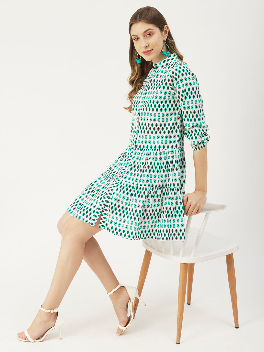 Cotton Button Down Resort Dress, Quarter Sleeve