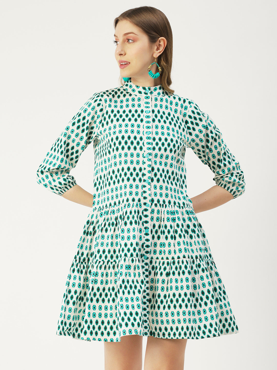 Cotton Button Down Resort Dress, Quarter Sleeve