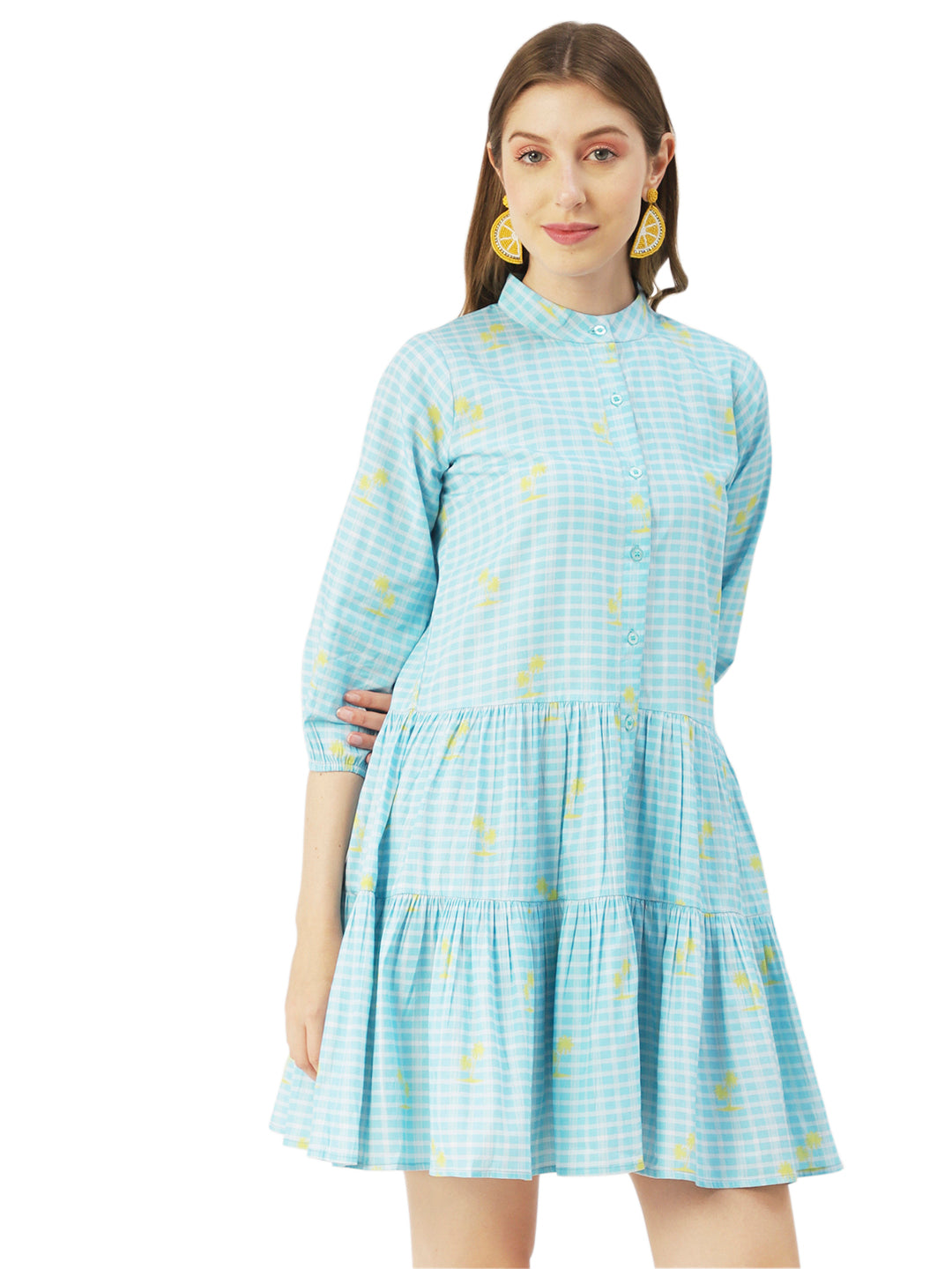 Cotton Button Down Resort Dress, Quarter Sleeve