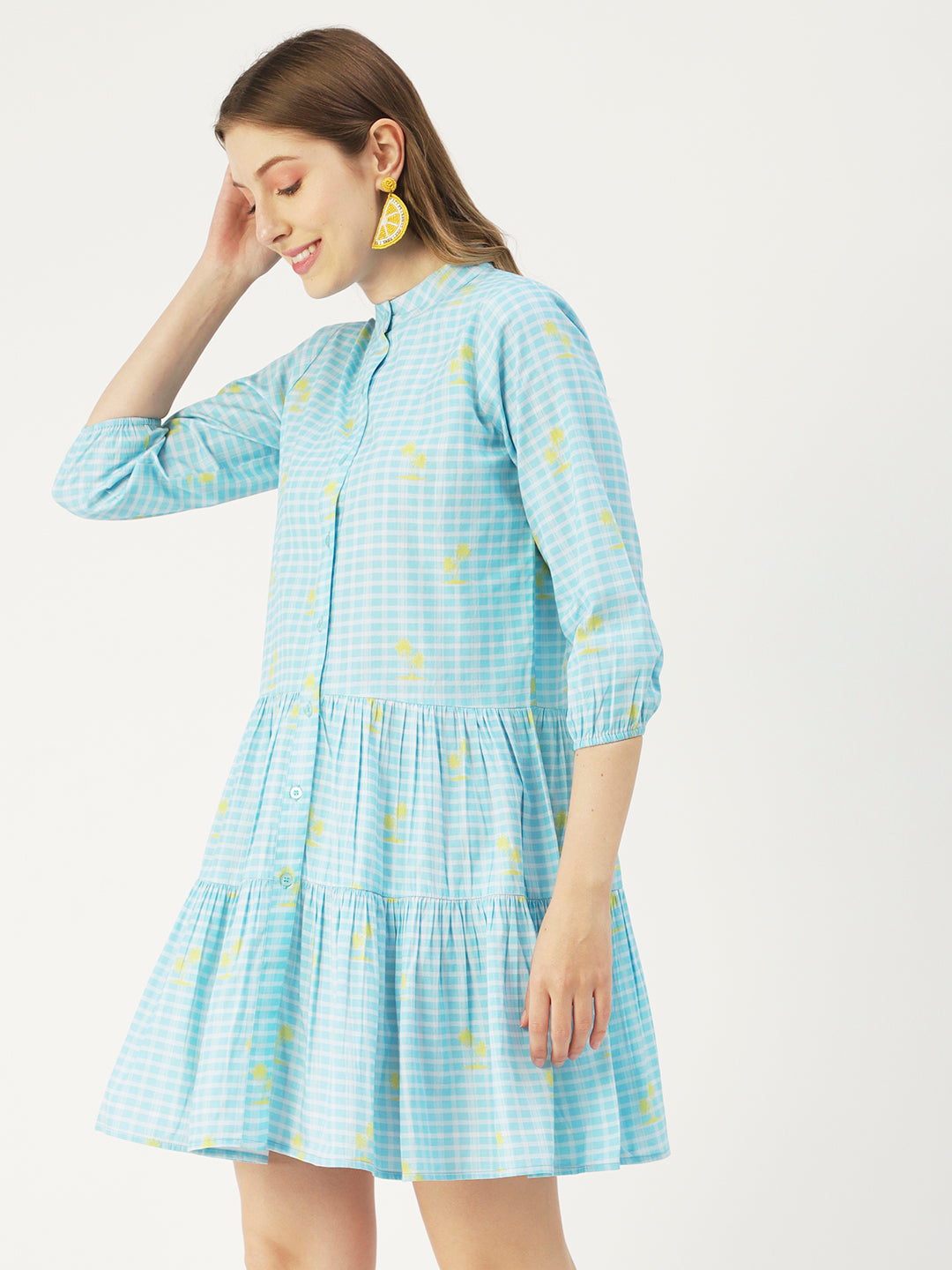 Cotton Button Down Resort Dress, Quarter Sleeve