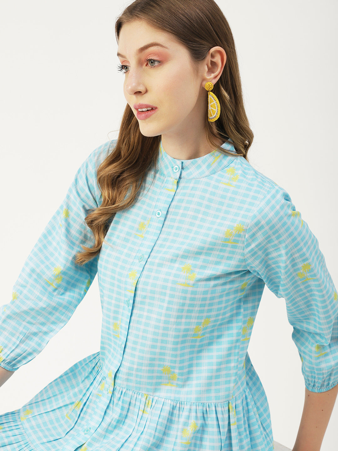 Cotton Button Down Resort Dress, Quarter Sleeve