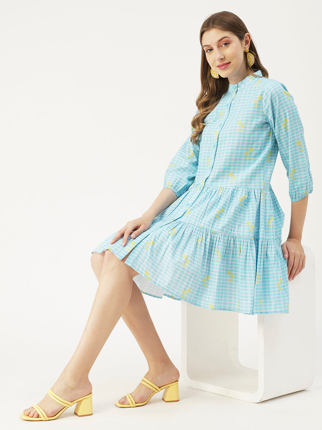 Cotton Button Down Resort Dress, Quarter Sleeve