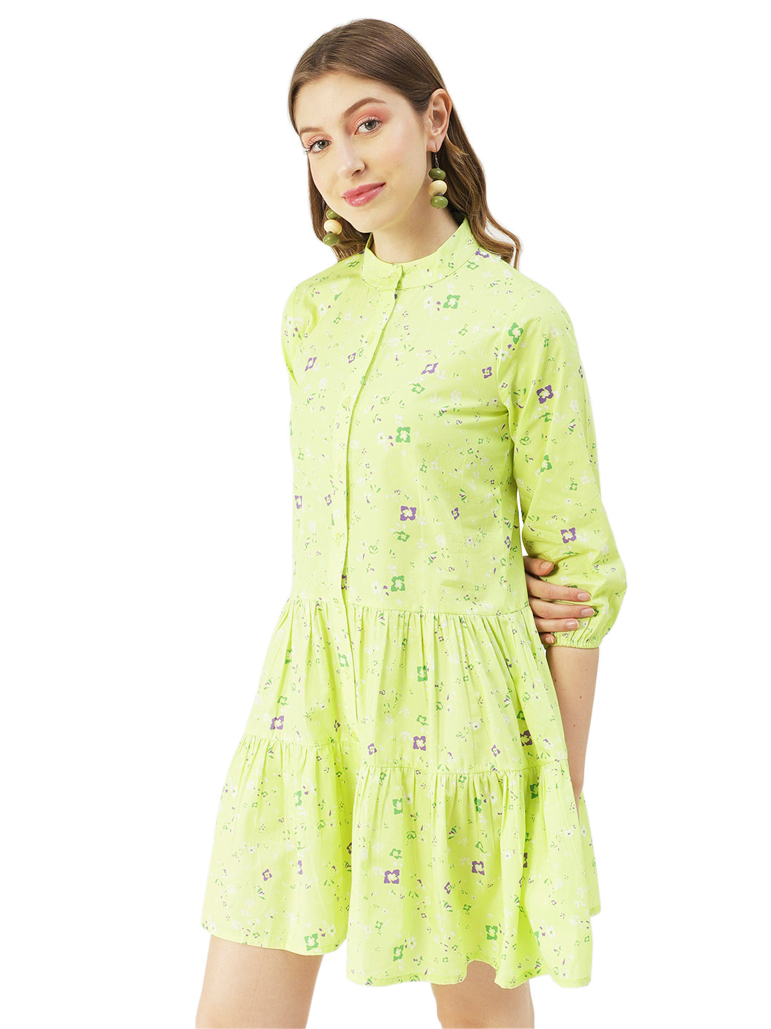 Cotton Button Down Resort Dress, Quarter Sleeve