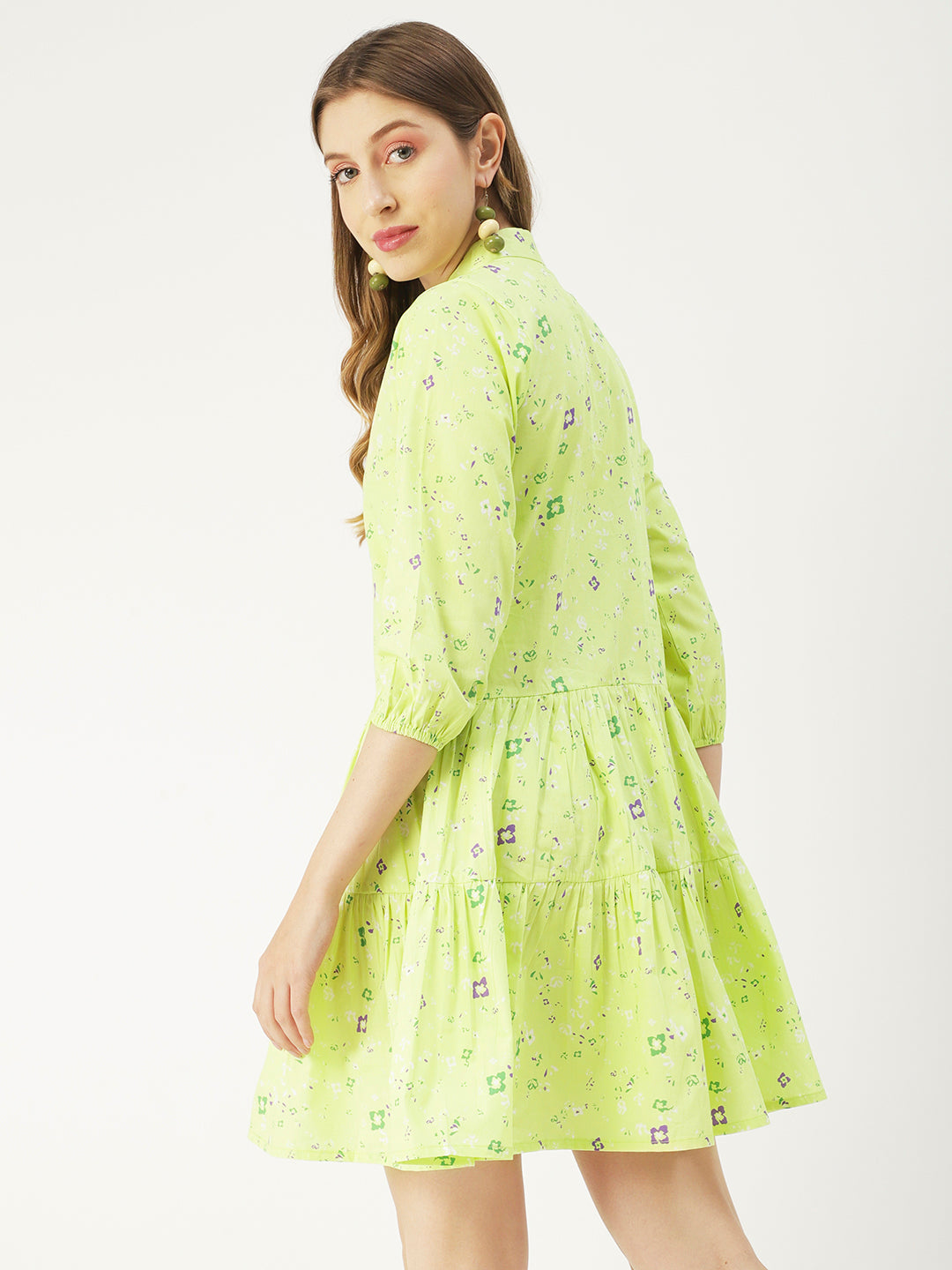 Cotton Button Down Resort Dress, Quarter Sleeve