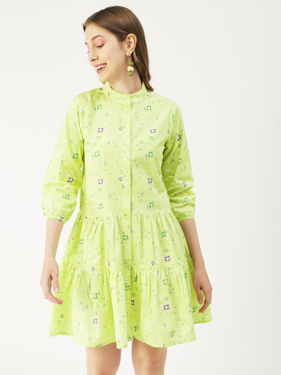 Cotton Button Down Resort Dress, Quarter Sleeve