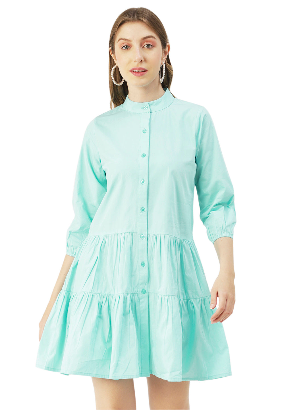 Cotton Button Down Resort Dress, Quarter Sleeve