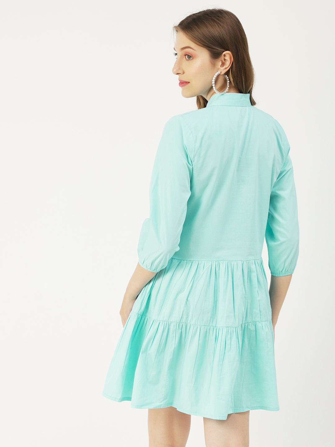 Cotton Button Down Resort Dress, Quarter Sleeve