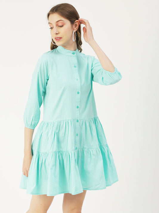 Cotton Button Down Resort Dress, Quarter Sleeve