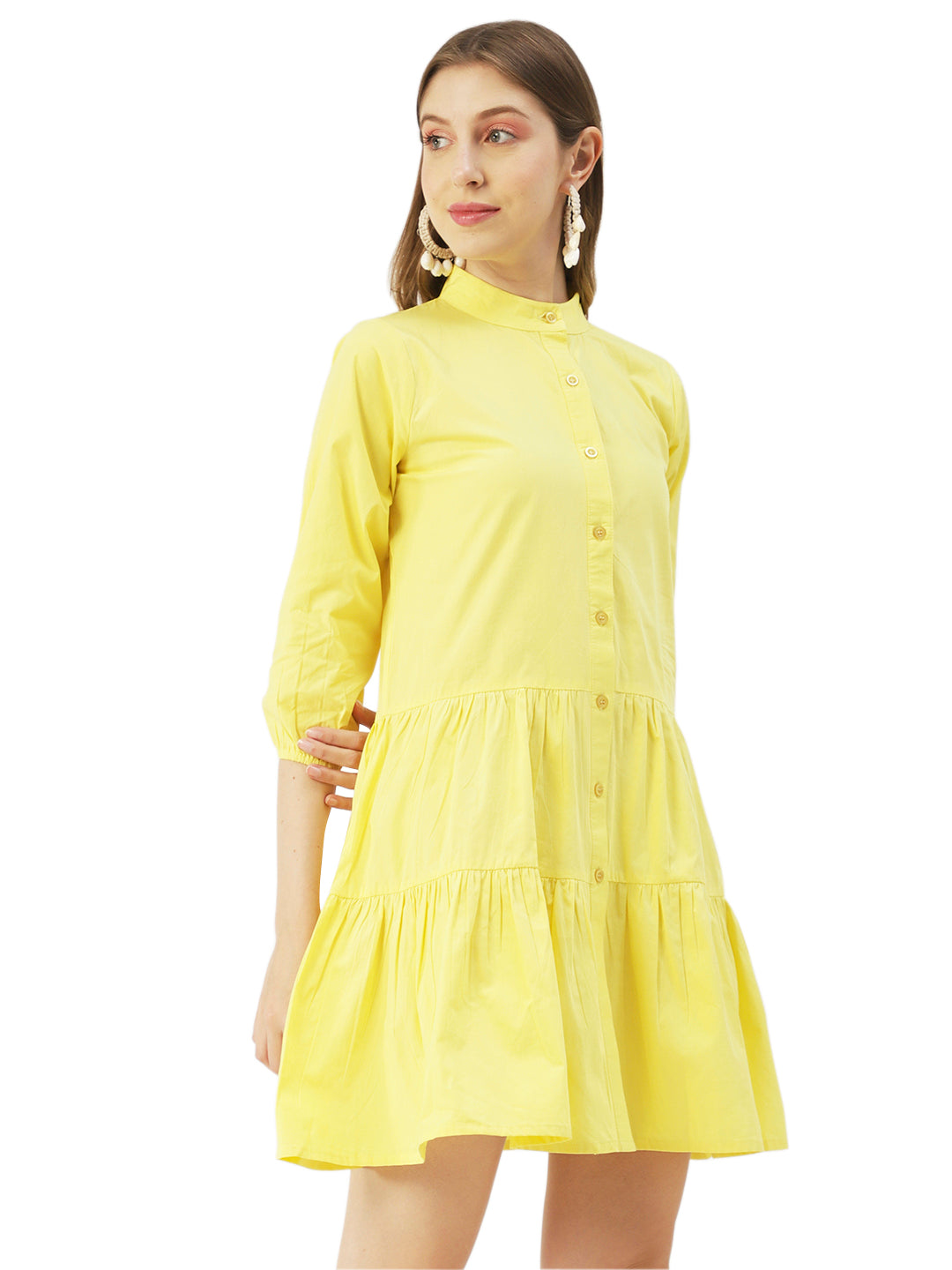 Cotton Button Down Resort Dress, Quarter Sleeve
