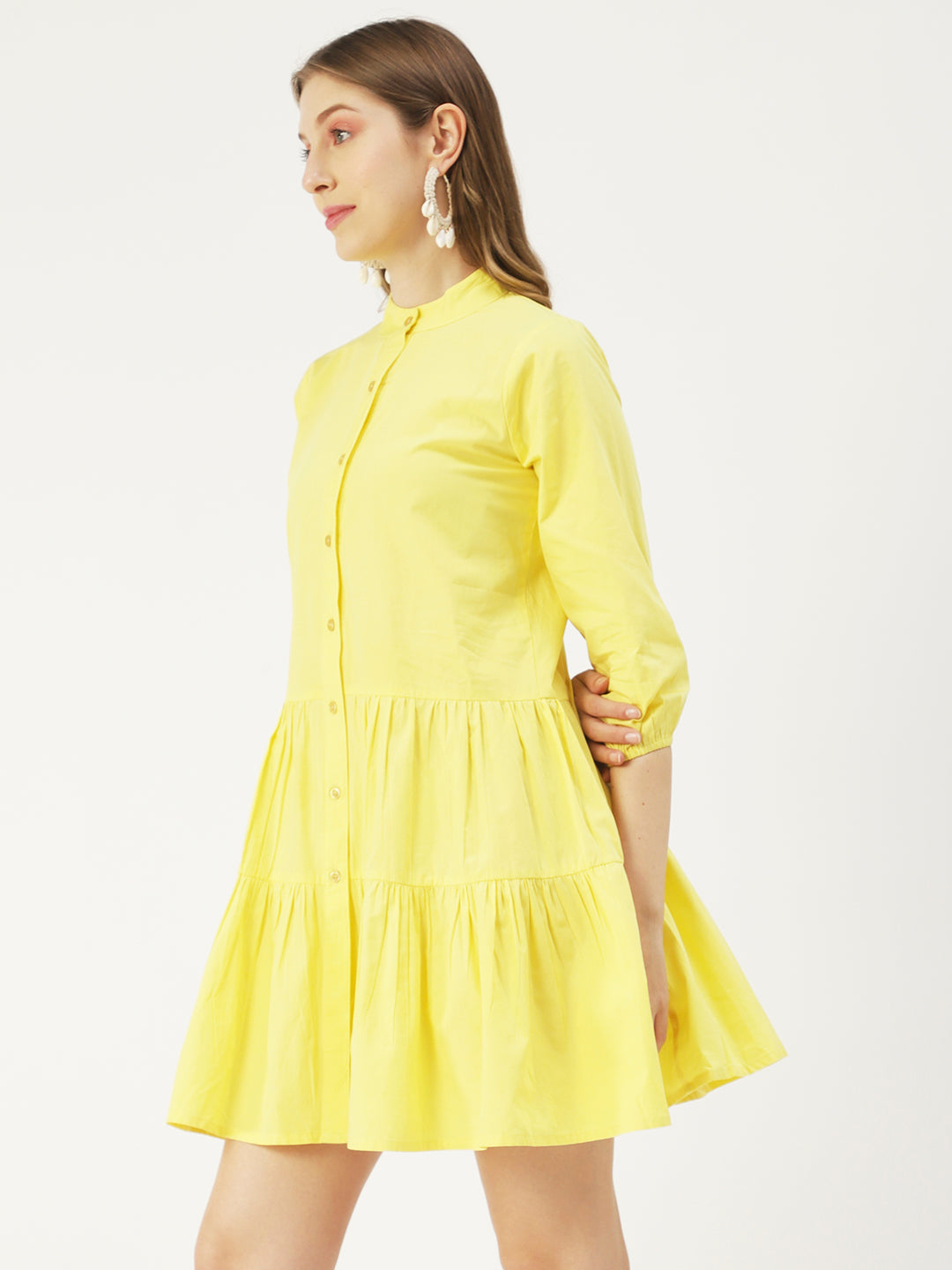 Cotton Button Down Resort Dress, Quarter Sleeve