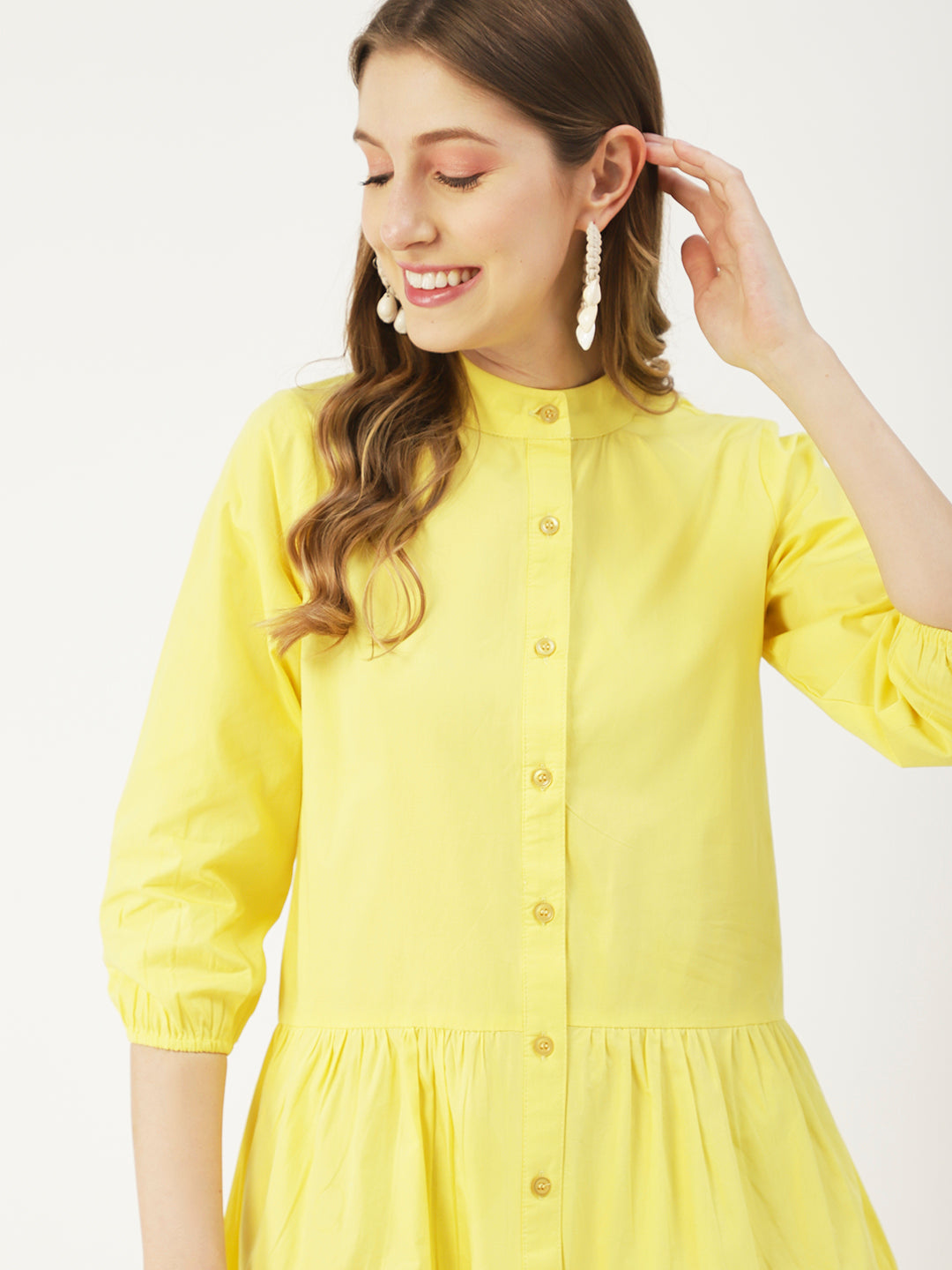 Cotton Button Down Resort Dress, Quarter Sleeve