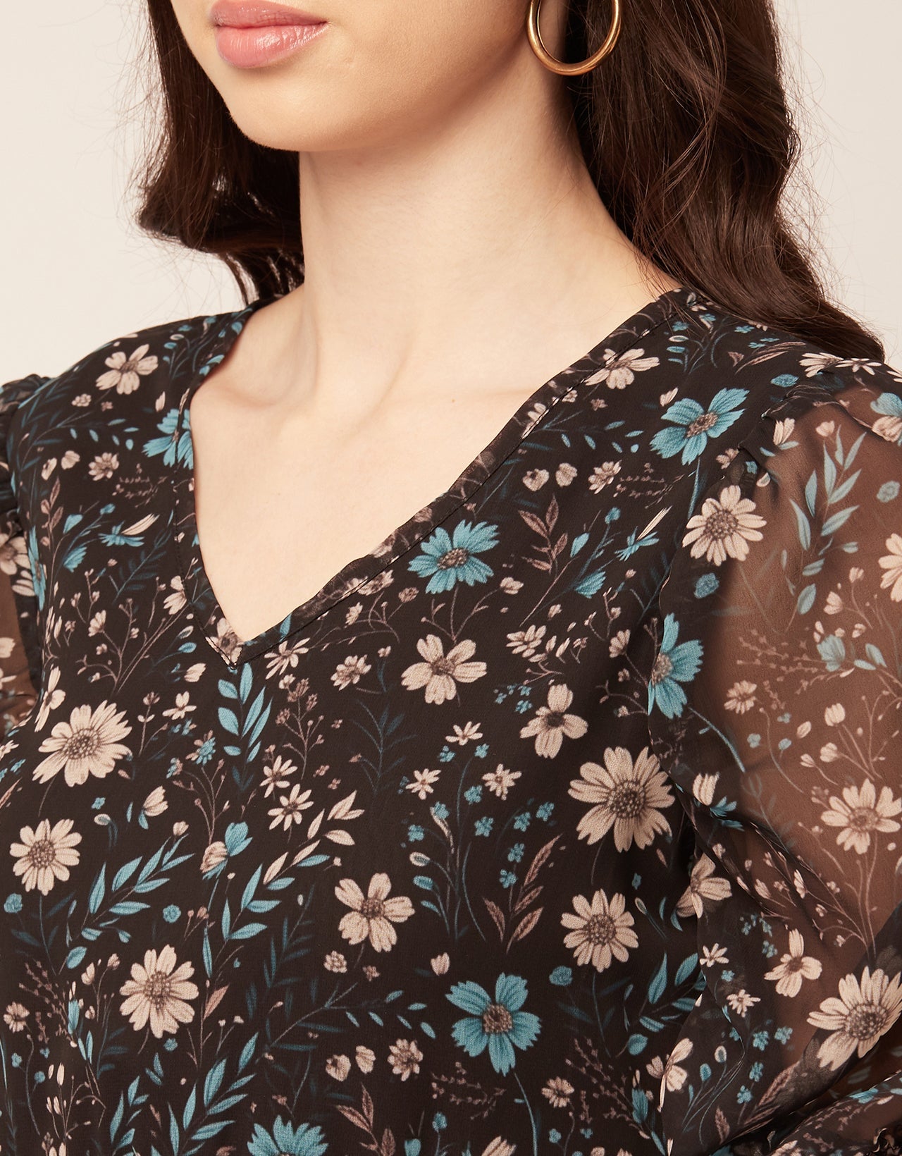 Printed Tiered V Neck Dress