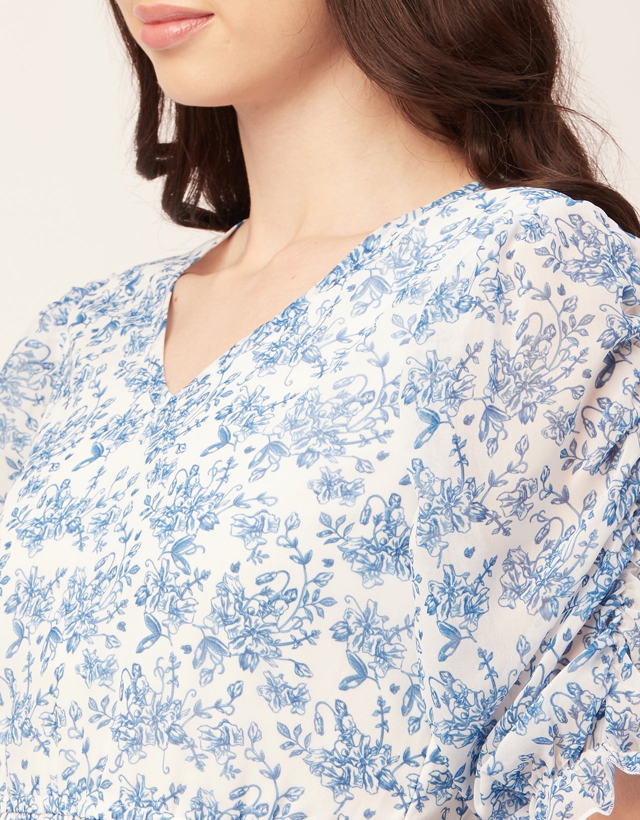 Printed Tiered V Neck Dress