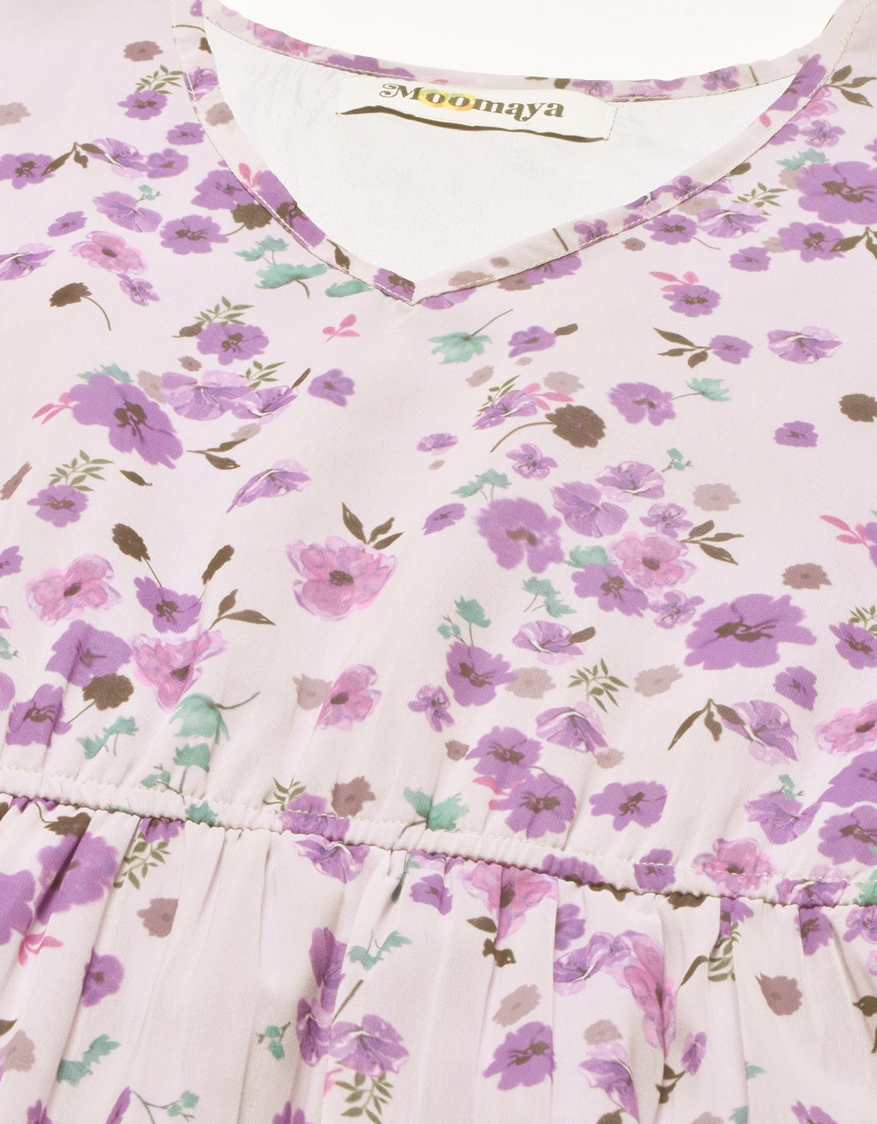 Printed Tiered V Neck Dress