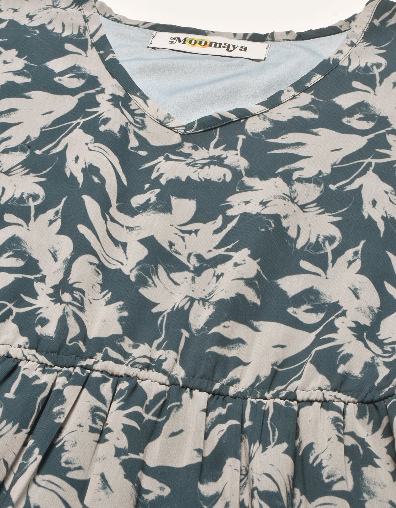 Printed Tiered V Neck Dress