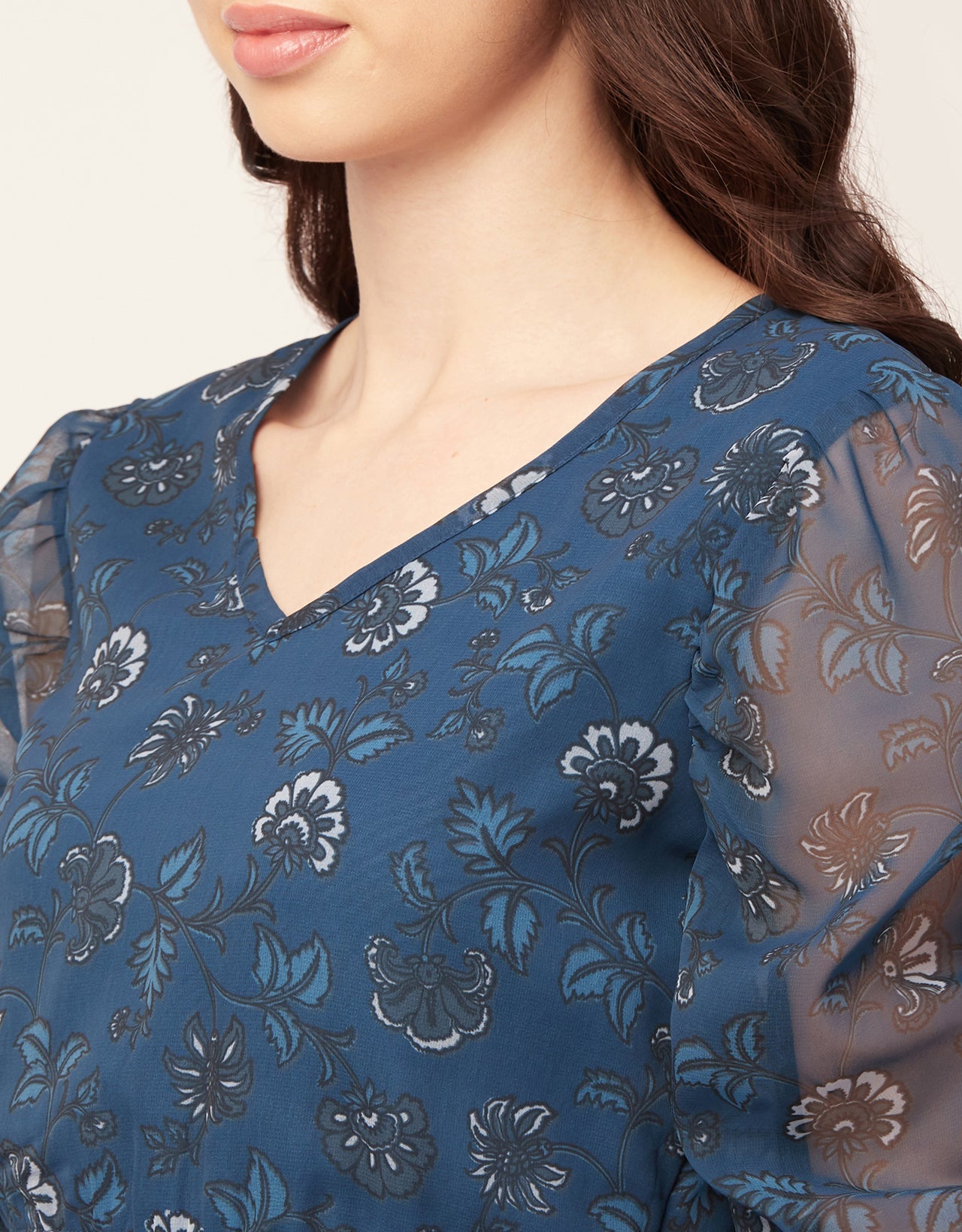 Printed Tiered V Neck Dress