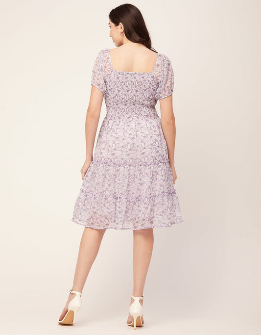 Printed Smocked Knee Dress