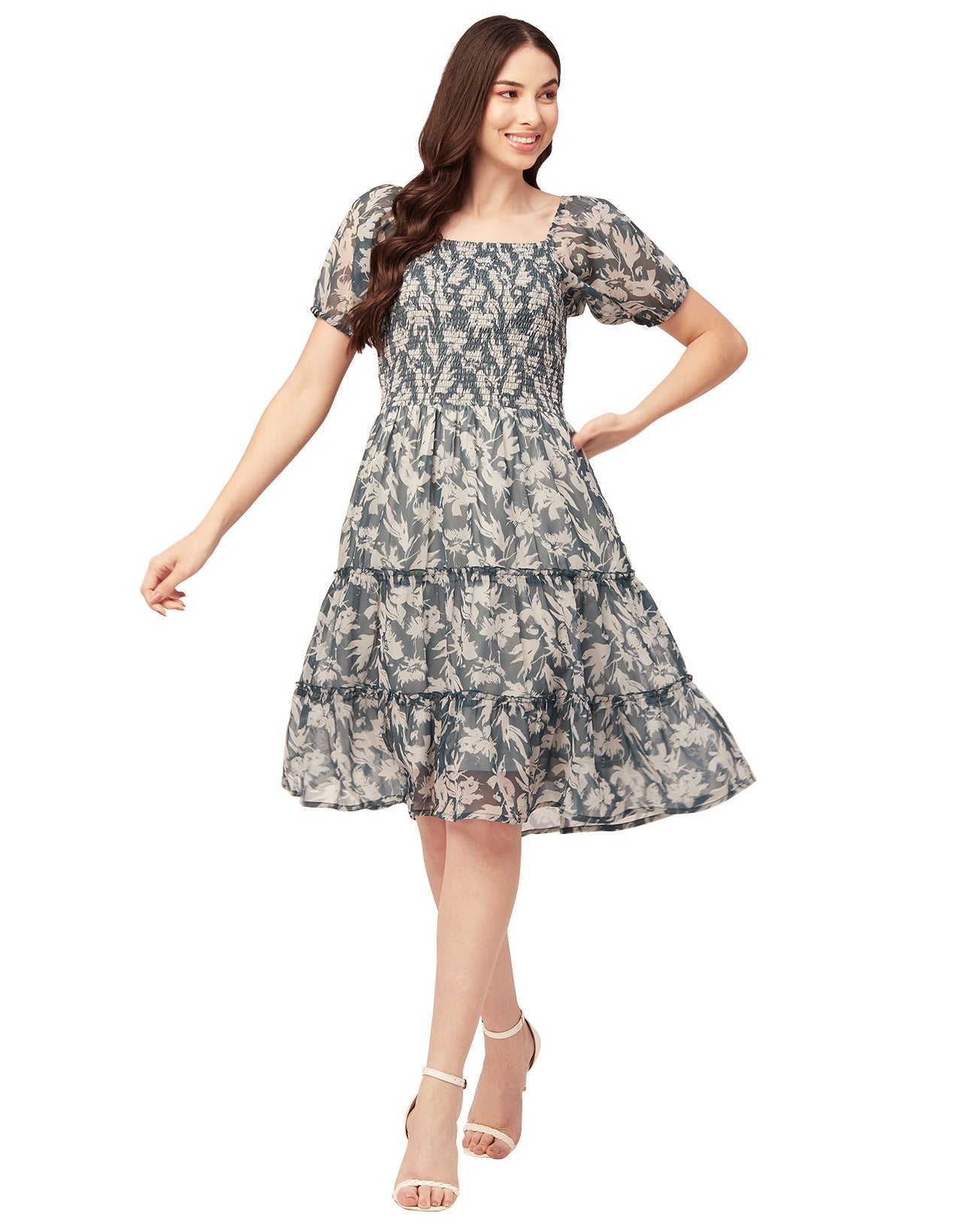 Printed Smocked Knee Dress