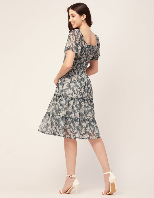 Printed Smocked Knee Dress