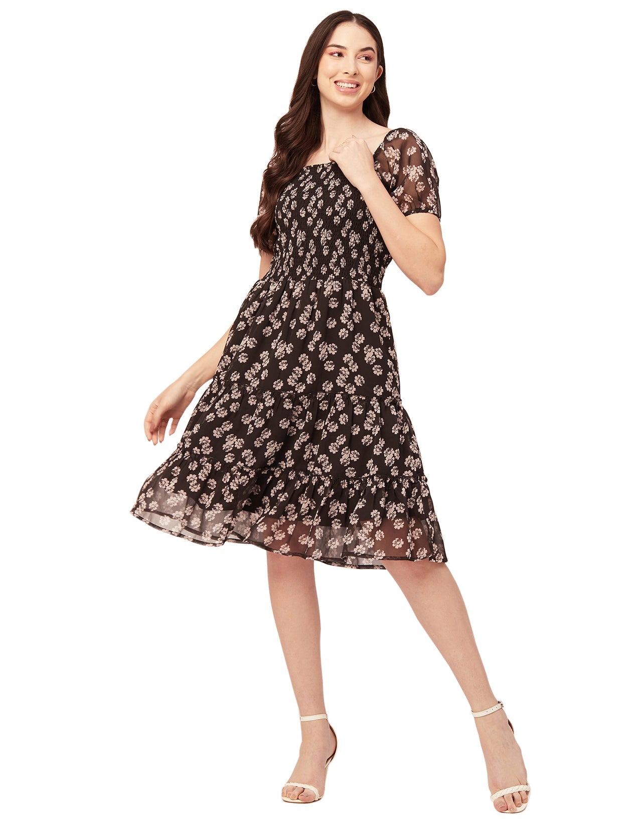 Printed Smocked Knee Dress
