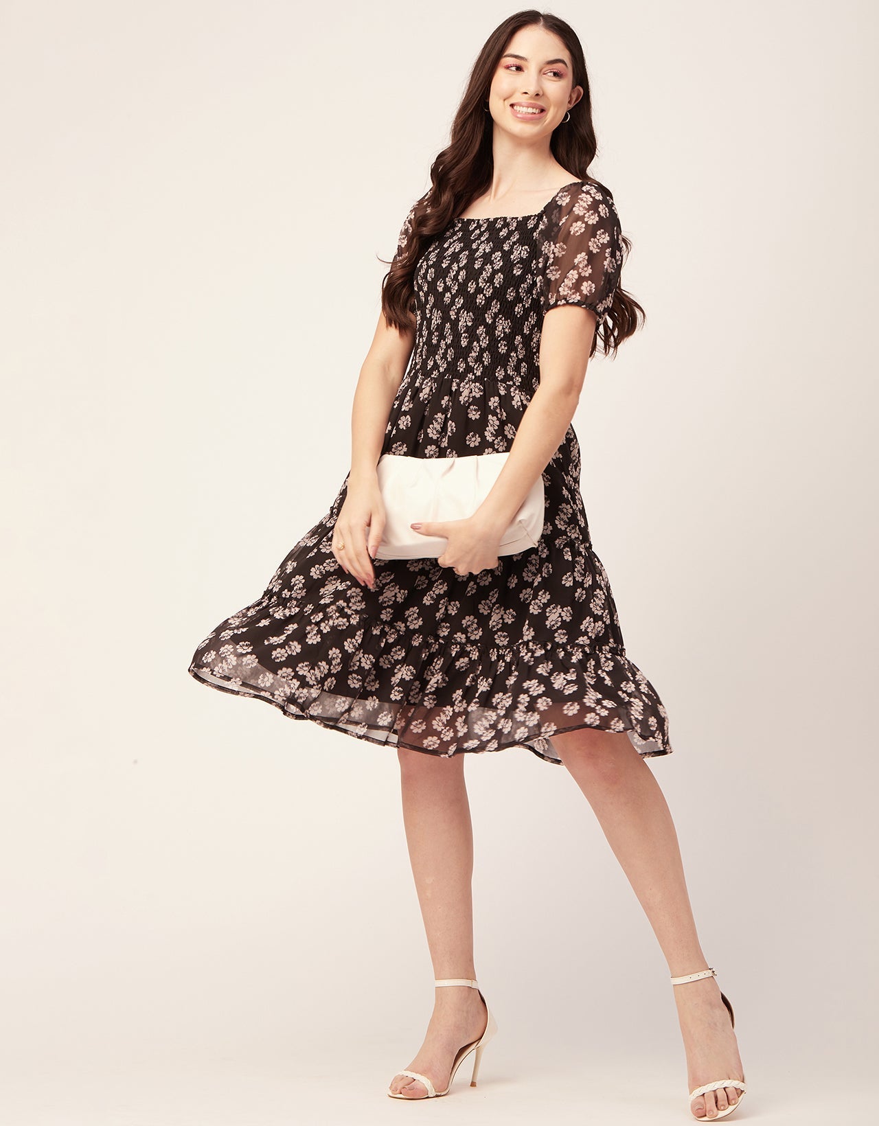 Printed Smocked Knee Dress