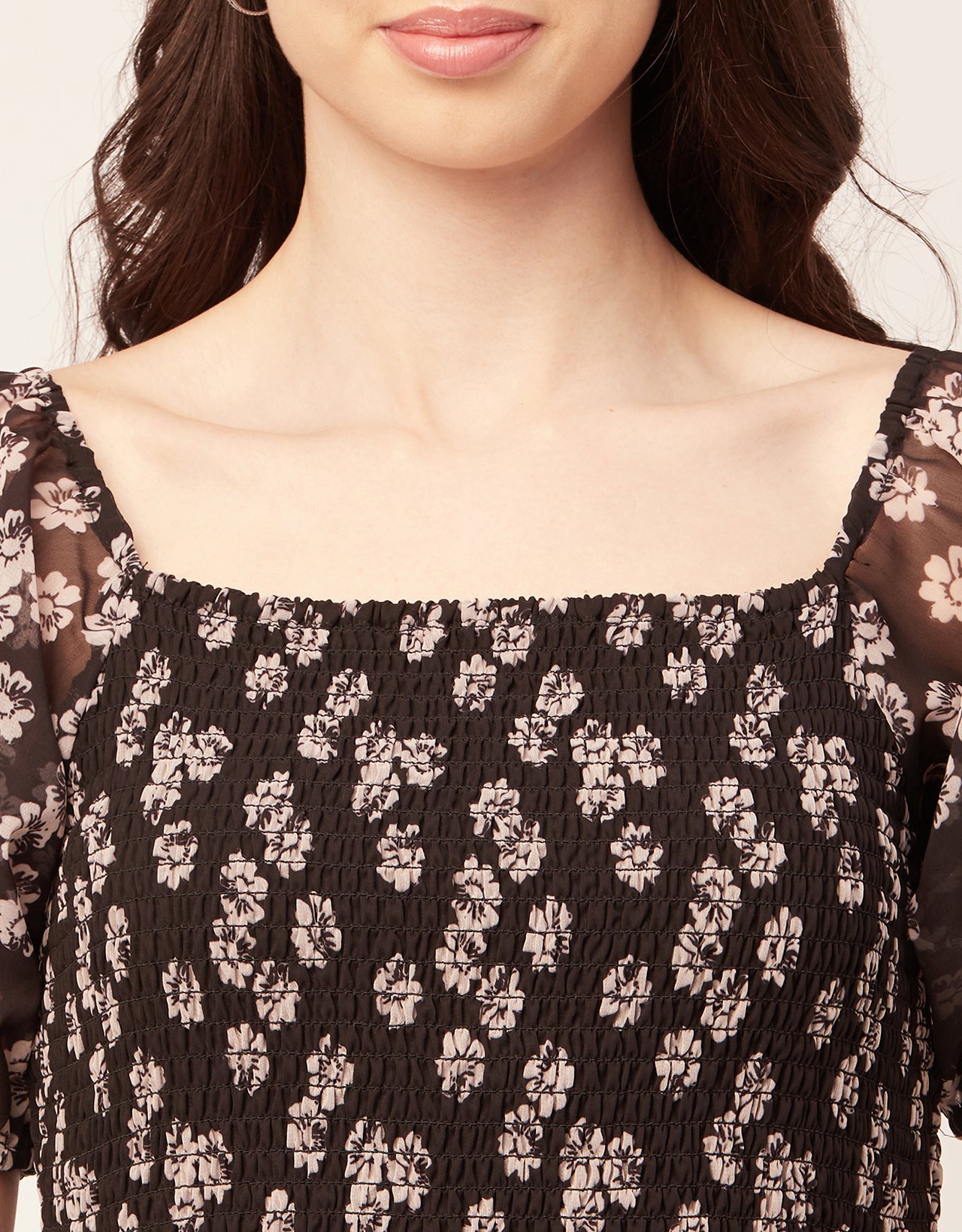 Printed Smocked Knee Dress