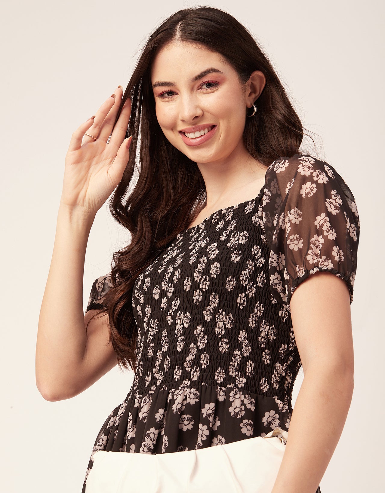 Printed Smocked Knee Dress