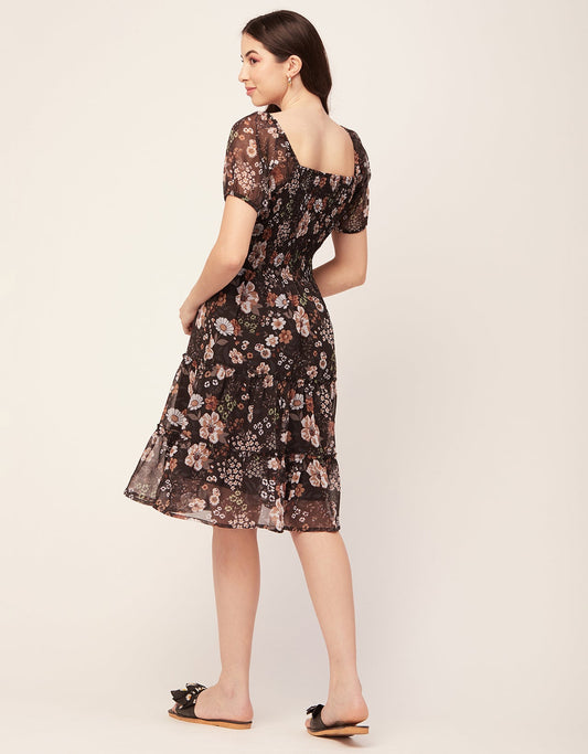Printed Smocked Knee Dress