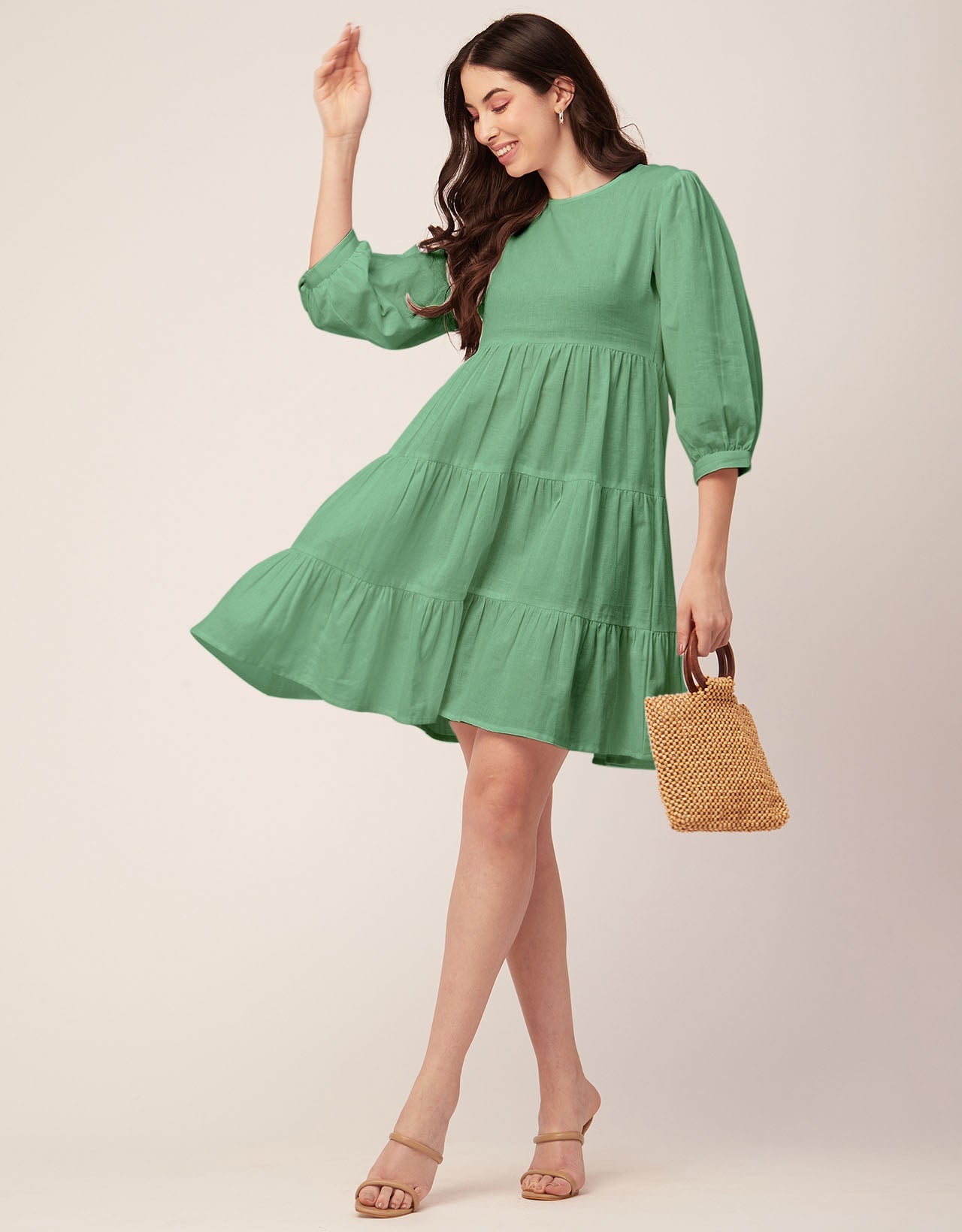 Flared Dress, Round Neck