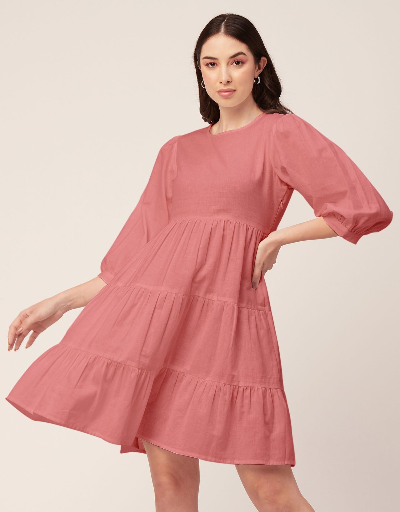 Flared Dress, Round Neck