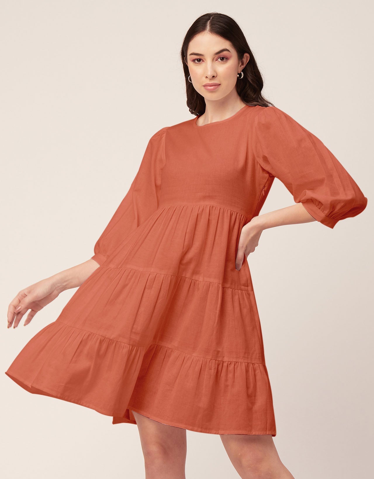 Flared Dress, Round Neck