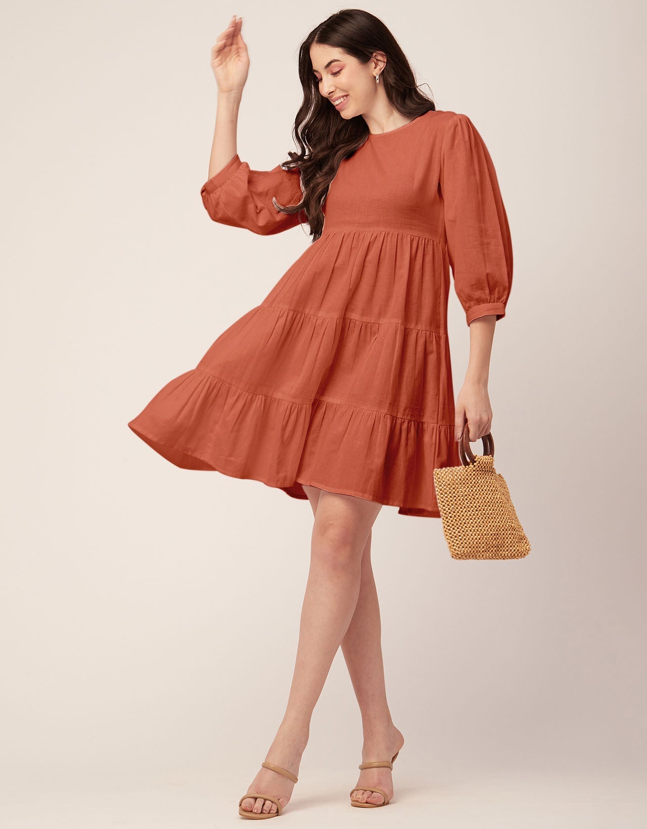 Flared Dress, Round Neck