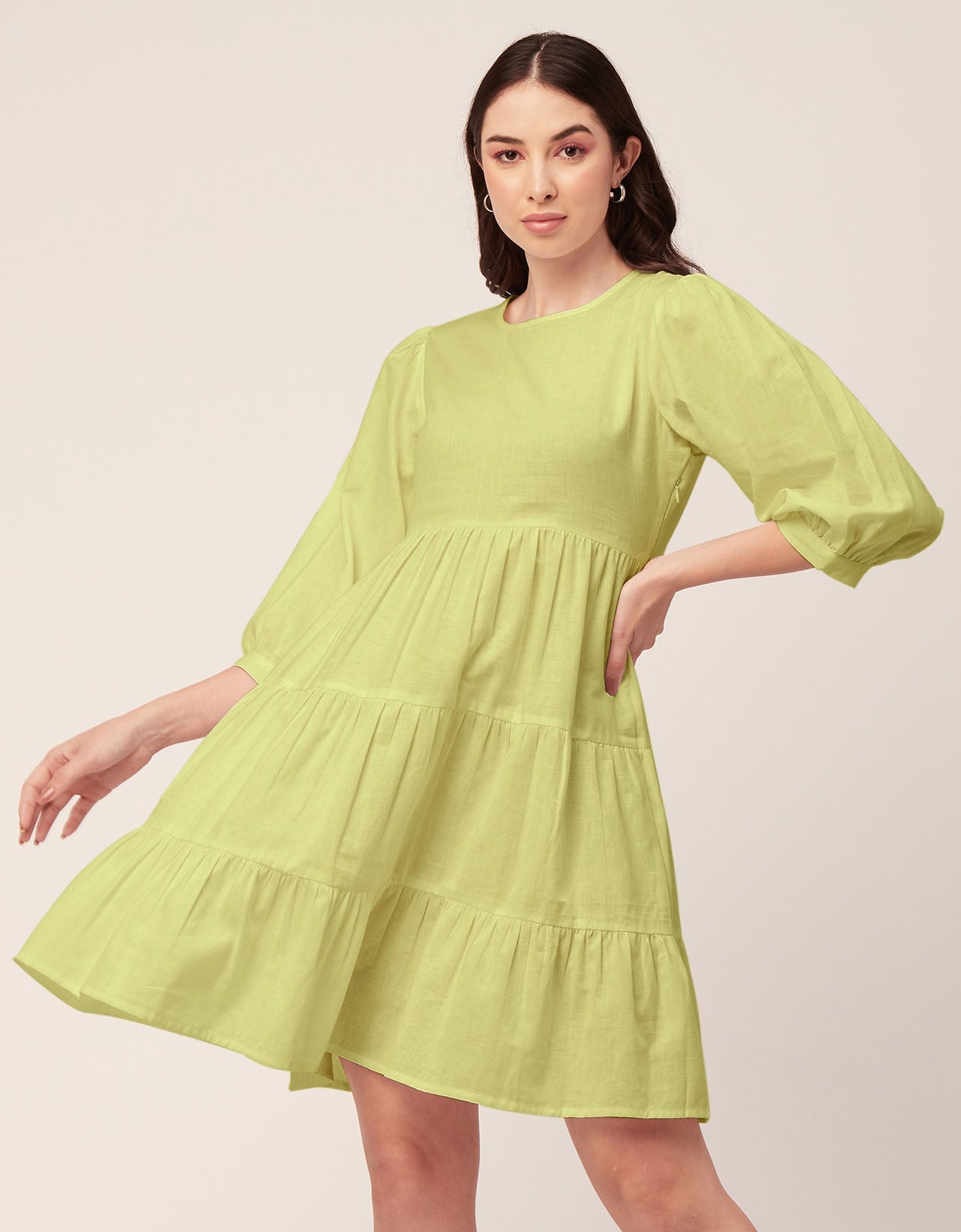 Flared Dress, Round Neck