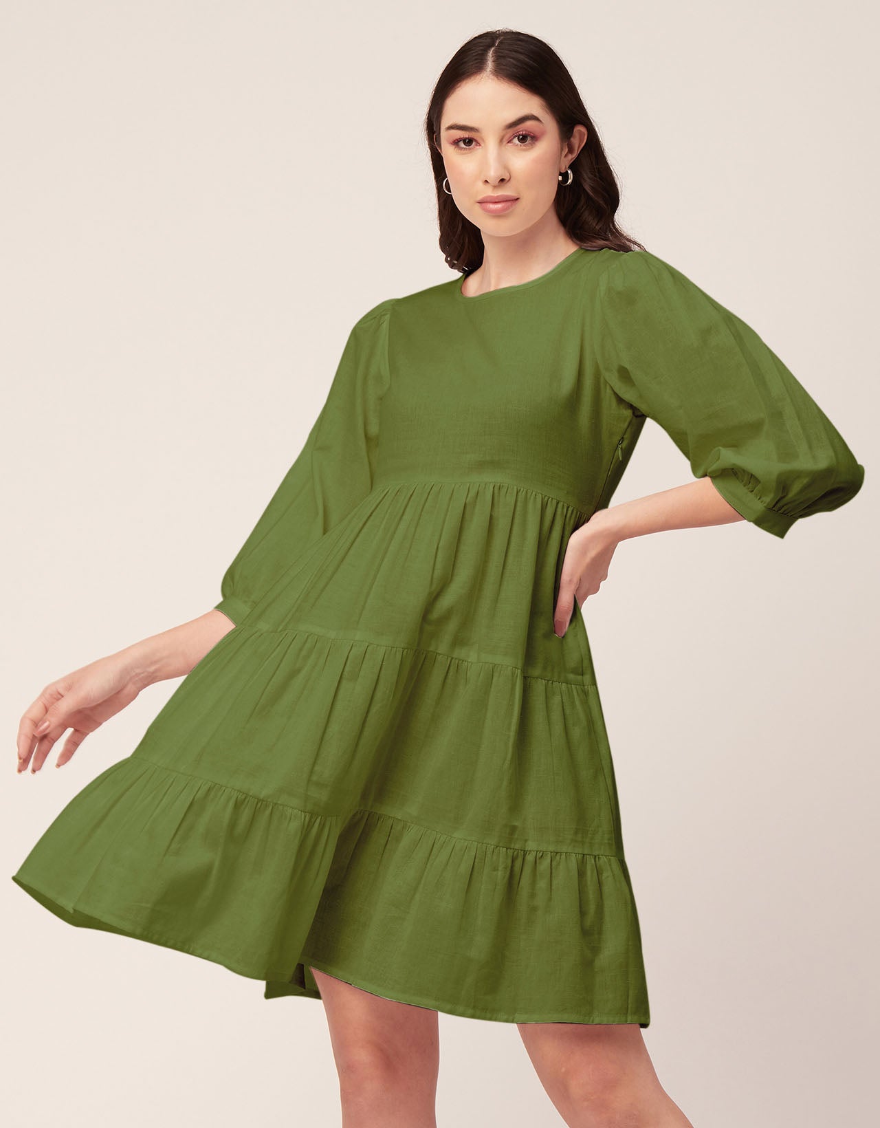 Flared Dress, Round Neck