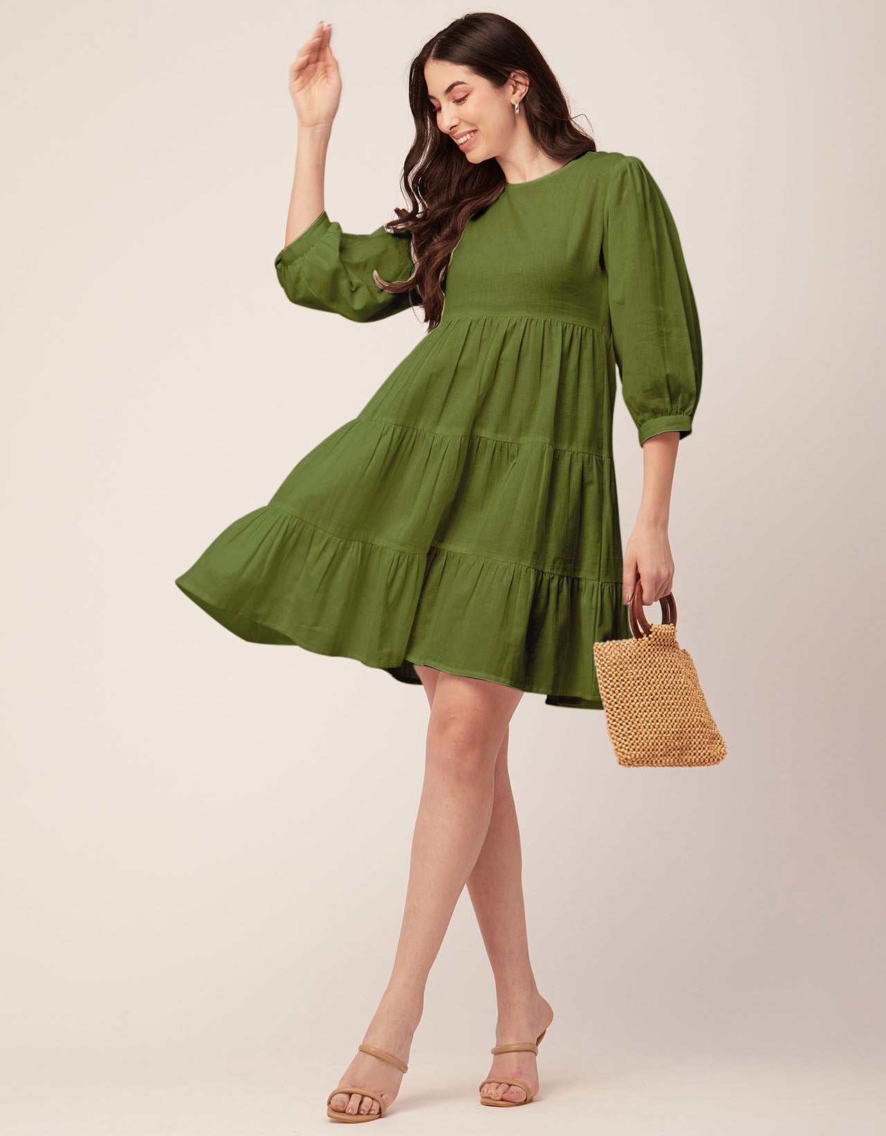 Flared Dress, Round Neck