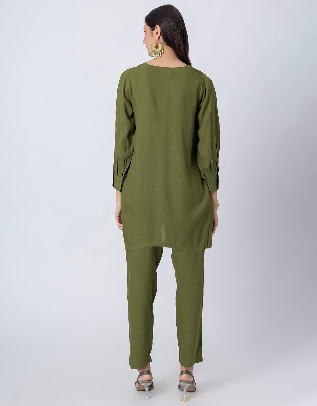 Elegant 2-Pc V-Neck Coord Set, Inverted Pleat Kurta