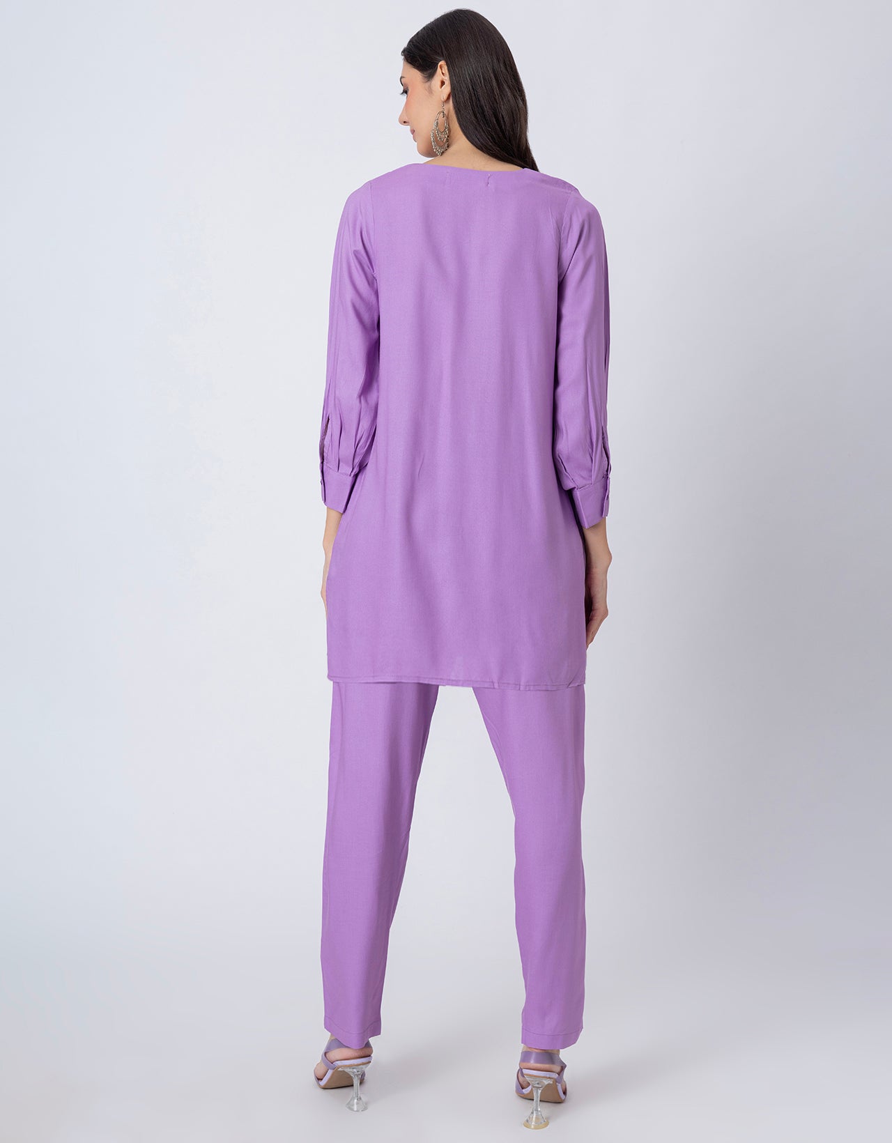 Elegant 2-Pc V-Neck Coord Set, Inverted Pleat Kurta