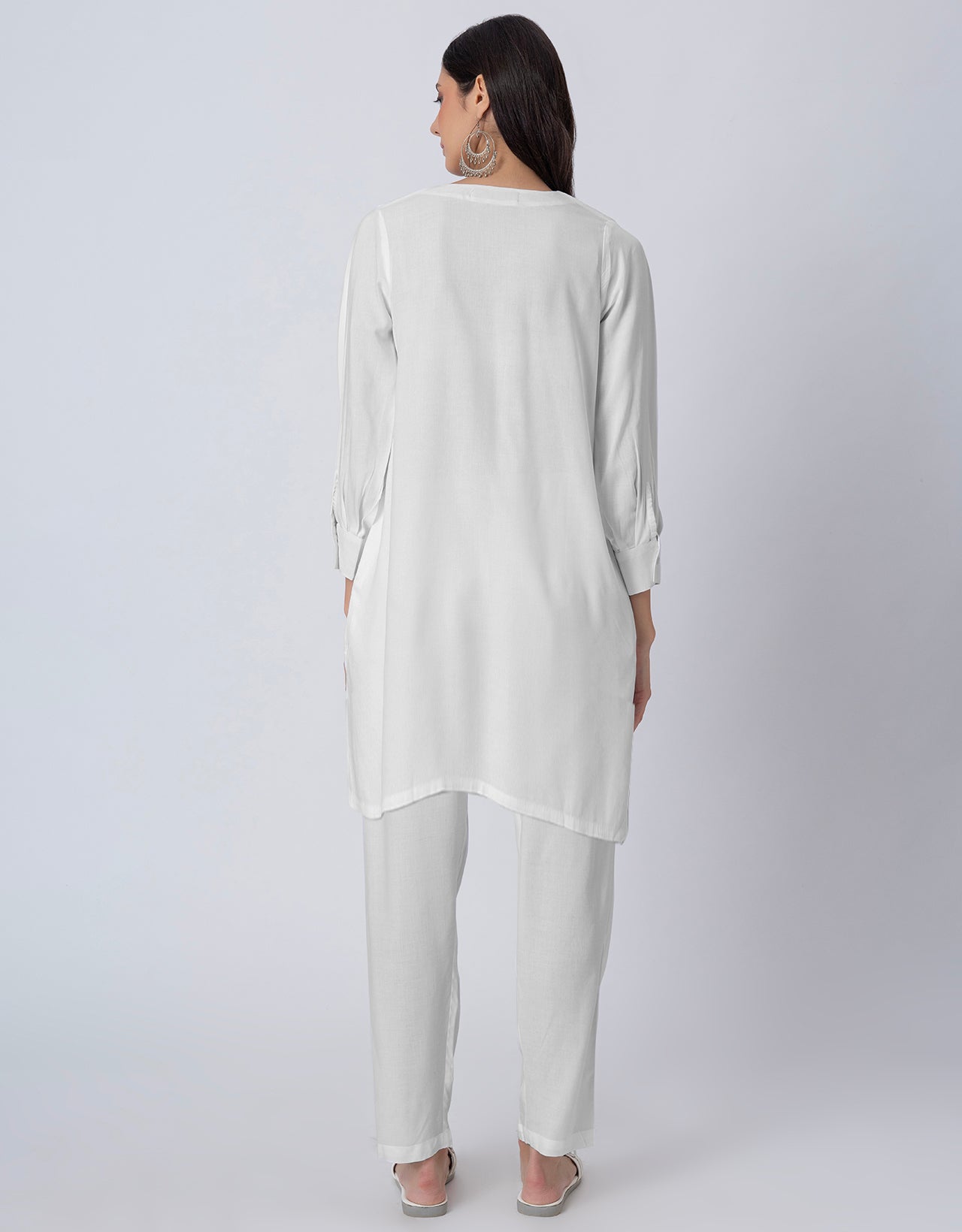 Elegant 2-Pc V-Neck Coord Set, Inverted Pleat Kurta